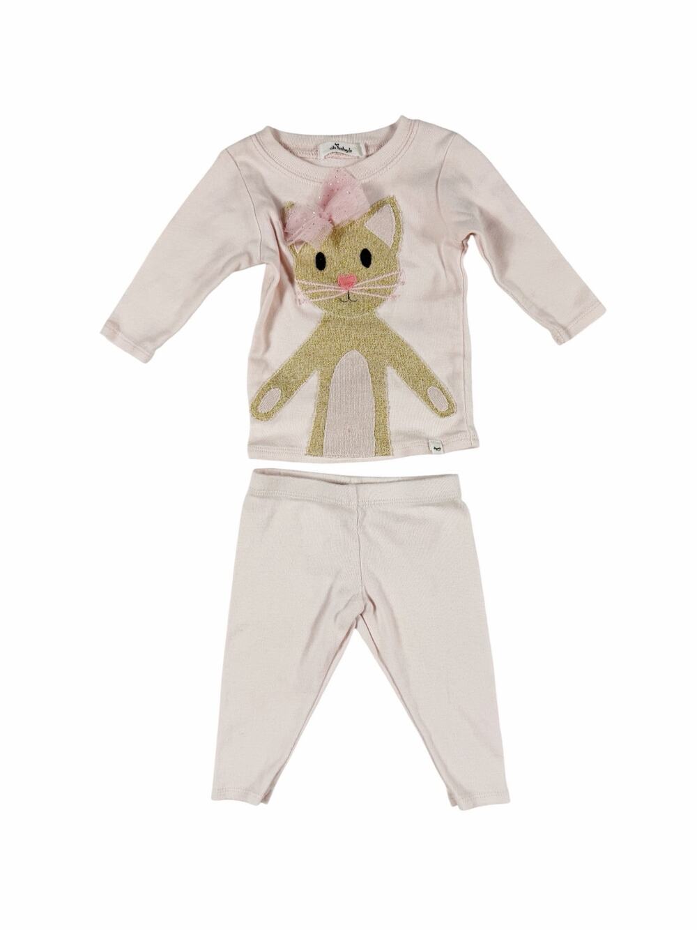 oh baby! Pink Knit Cat Top & Leggings Set 0–3 Months